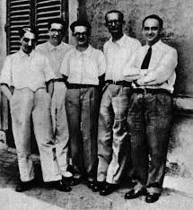 I "ragazzi di via Panisperna": (da sinistra) Oscar D'Agostino, Emilio Segré, Edoardo Amaldi, Franco Rasetti ed Enrico Fermi