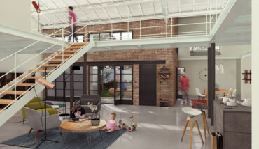 Render di progetto degli interni del Loft centrale