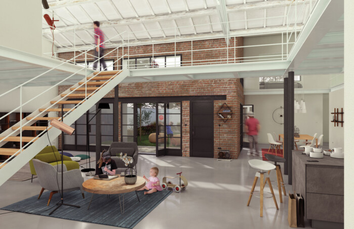 Render di progetto degli interni del Loft centrale