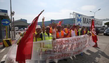 RAVENNA 27/08/17. GLI OPERAI DELLA LOGISTICA FERRARI BLOCCANO L’ INGRESSO ALLA MARCEGAGLIA
