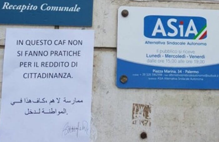 Cartello Asia Reddito Cittadinanza