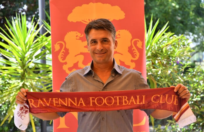 RAVENNA CALCIO CONFERENZA STAMPA PRESENTAZIONE NUOVO ALLENATORE GIUSEPPE MAGI E IL SUO STAFF