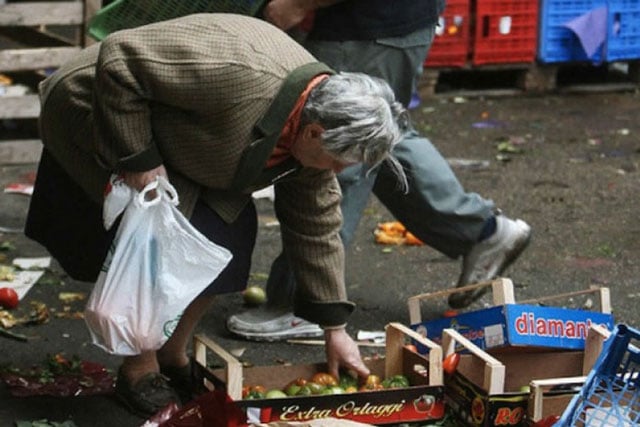 In cerca di cibo fra gli avanzi di mercato