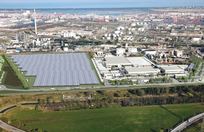 Il rendering del progetto Eni Ponticelle nella zona industriale e vicino al porto di Ravenna