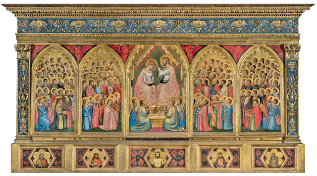 Giotto di Bondone - Taddeo Gaddi Incoronazione della Vergine tra angeli e santi (Polittico Baroncelli), 1328 circa tempera e oro su tavola, Firenze, Basilica di Santa Croce
