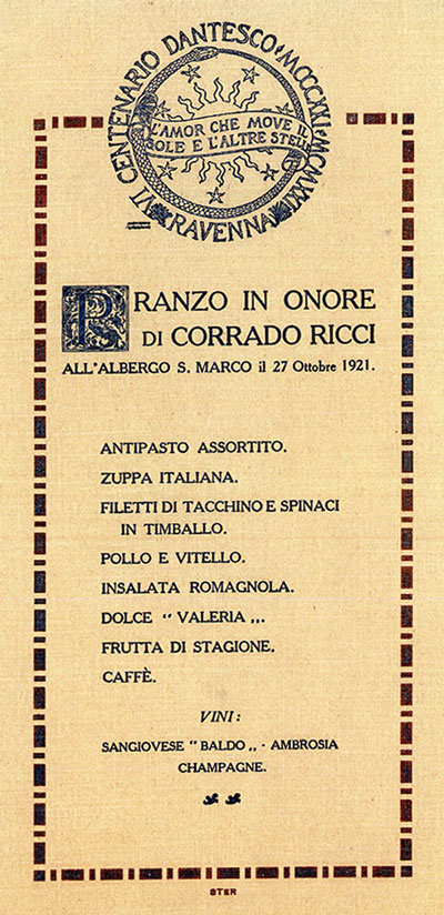 Menu Corrado Ricci 1921
