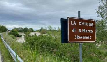 Il fiume Montone nei pressi della chiusa di San Marco alle 9 del 17 maggio 