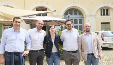 Da sinistra il sindaco di Ravenna Michele de Pascale, il segretario regionale Pd Luigi Tosiani, la segretaria nazionale Elly Schlein, il segretario provinciale Alessandro Barattoni e il responsabile dell’organizzazione Igor Taruffi
