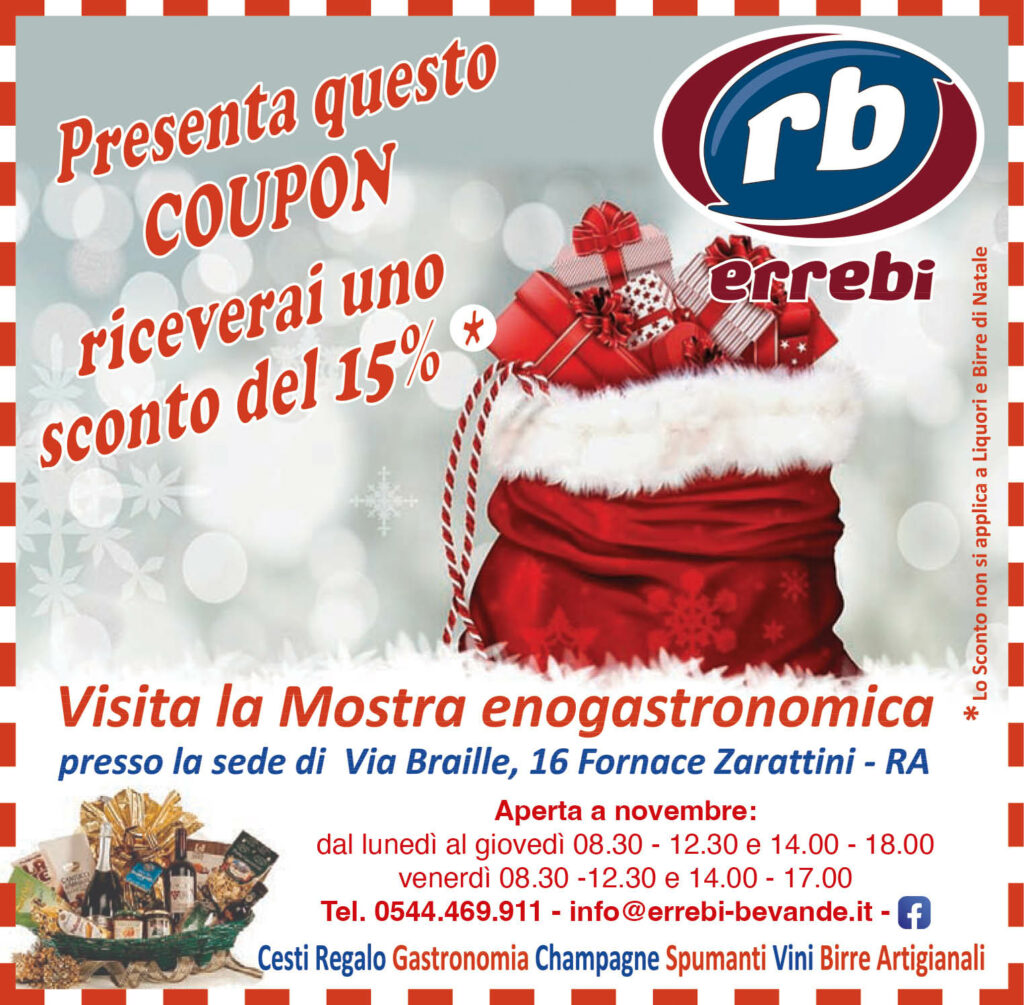 Coupon del 15% per la Mostra Enogastronomica di Errebi Bevande Coupon del 15% per la Mostra Enogastronomica di Errebi Bevande