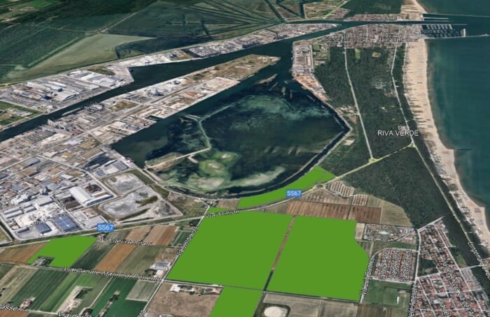 In verde l'area di cento ettari che sarà riforestata