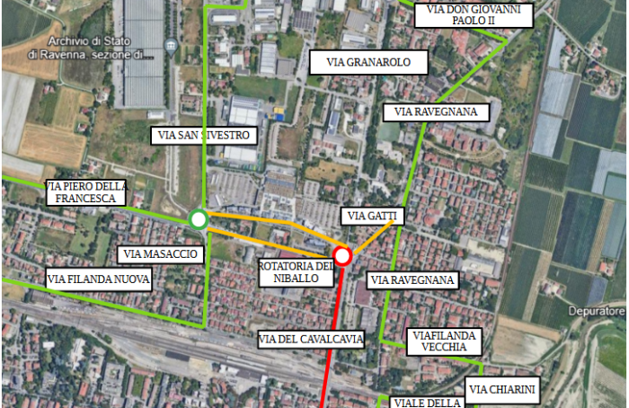 La Planimetria Le Strade Chiuse Al Traffico E Dei Percorsi Alternativi. In Rosso Le Strade Interdette; In Verde I Percorsi Alternativi E In Giallo Le Vie Aperte Ad Uso Esclusivo Di Residenti E Frontisti.