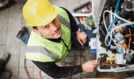 Air Conditioner Technician Services Outdoor AC Unit And The Gas Generator