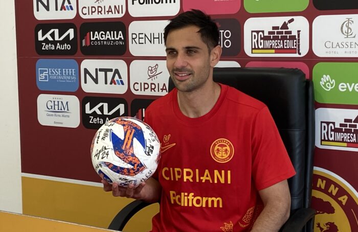 Luca Di Renzo Con Il Pallone Della Tripletta Contro Il Corticella