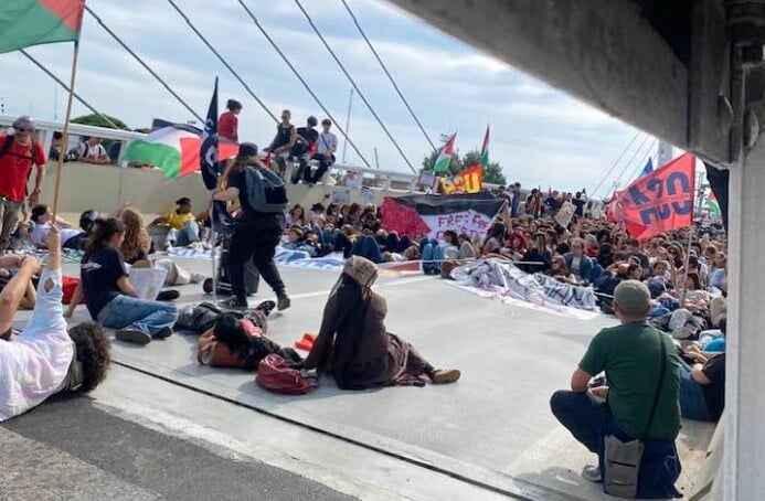 Manifestanti Palestina Ponte Mobile