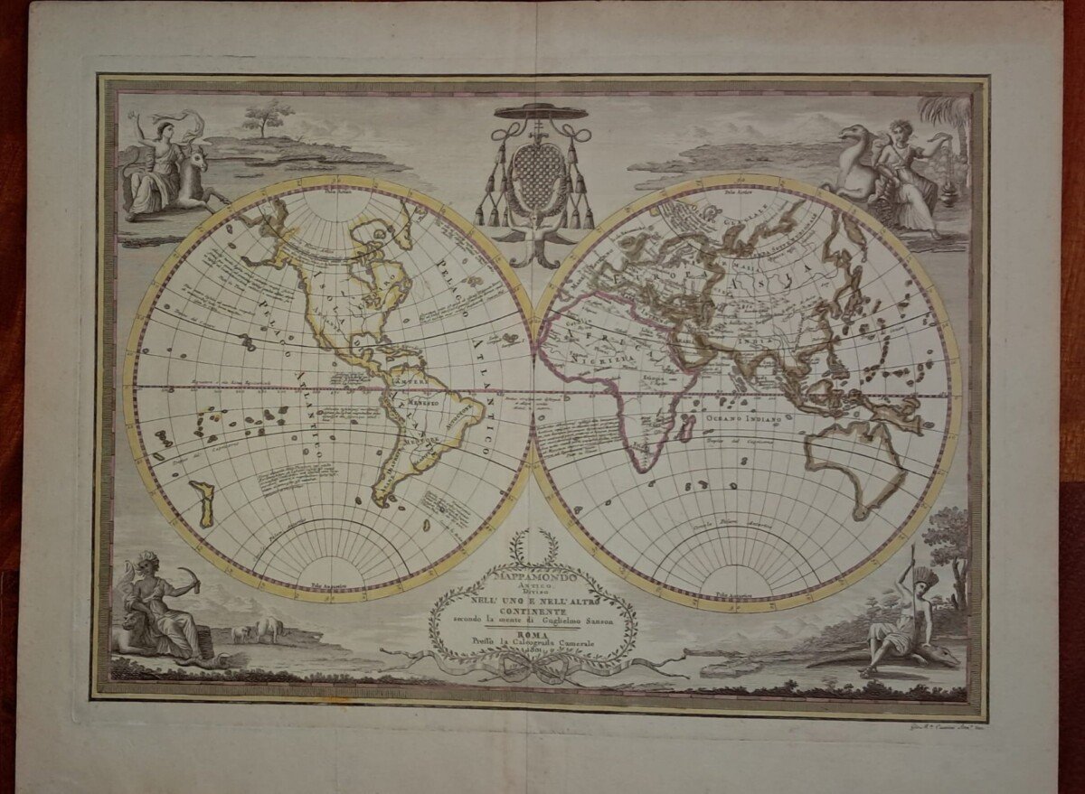 Mappamondo Antico Diviso Nell'uno E Nell'altro Continente Secondo La Mente Di Guglielmo Sanson, 1801