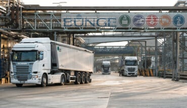Trucks Loading In Bunge Plant Of Port Corsini, Ravenna Italy. 