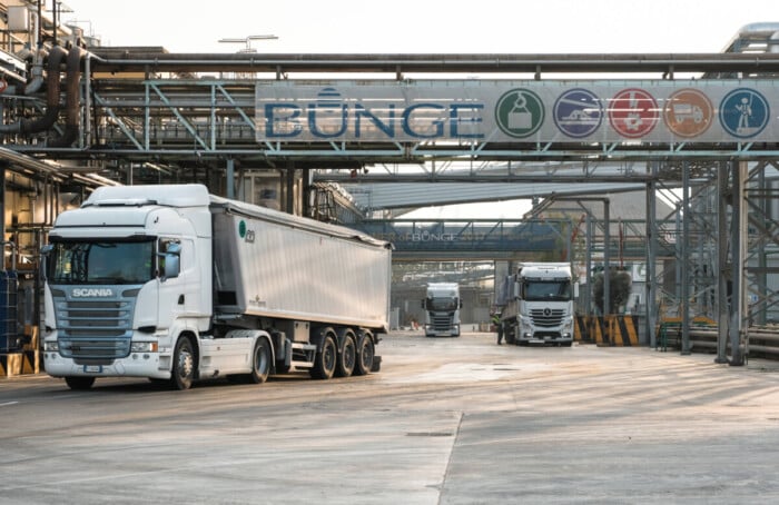 Trucks Loading In Bunge Plant Of Port Corsini, Ravenna Italy.